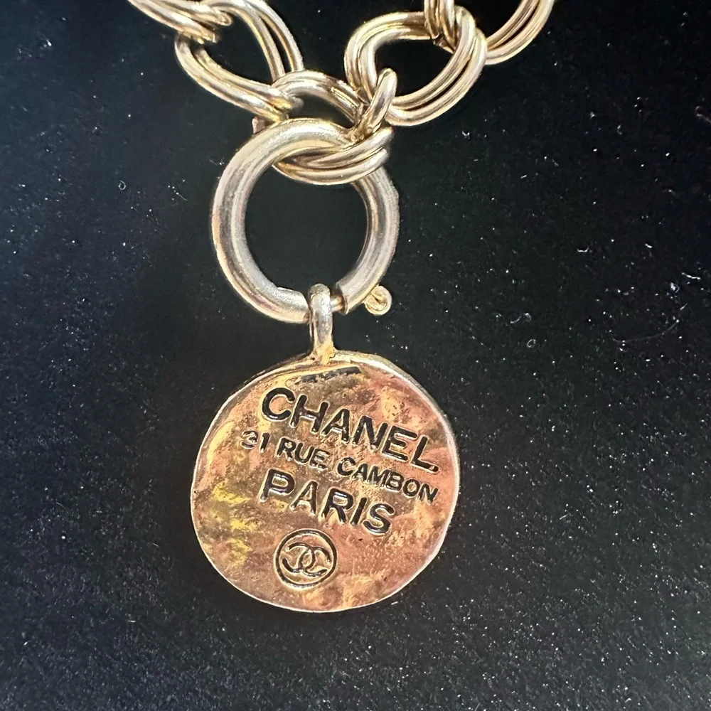CHANEL Gold Chain Necklace with Paris Pendant